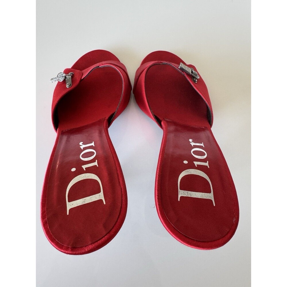 Vintage Dior Galliano Red Satin Lock & Key Mules EU 37.5 Authentic Shoes Y2K - Picture 11 of 11